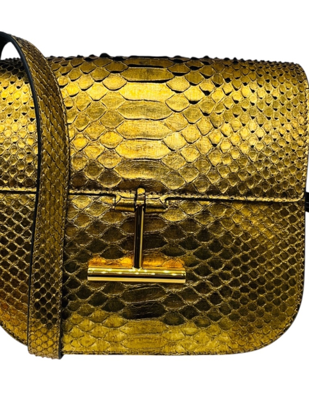 TOM FORD GOLD METALLIC PYTHON SKIN LEATHER HANDBAG